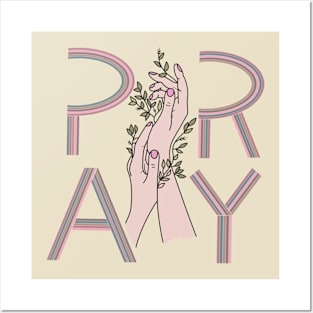 Pray Praying Hands Boho Flowers Posters and Art